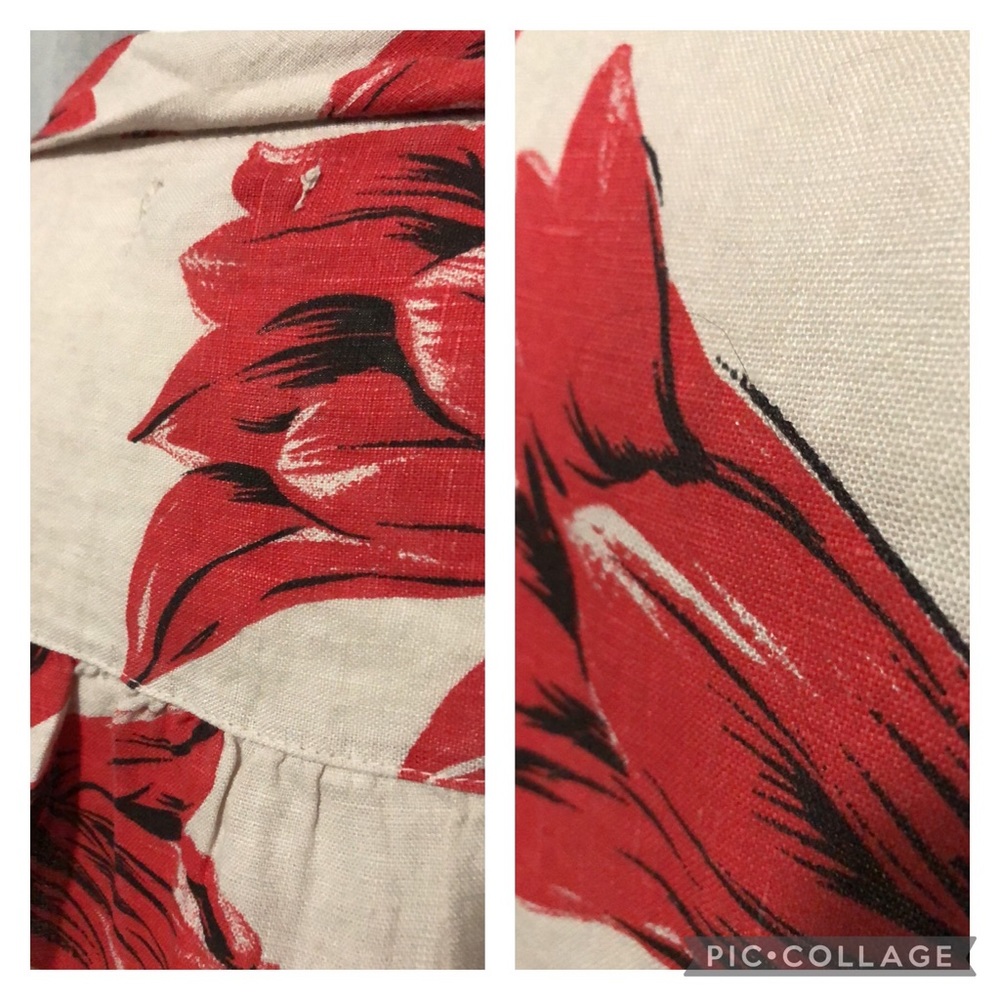 NWT Lina Tomei Linen Dress-Sz M-Beige and Red Floral Print-Wider Folded Collar - Picture 8 of 16